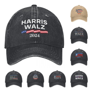 Kamala Harris Tim Walz Waltz Unisex Baseball Cap President Election Distressed Washed Hats Vintage All Seasons Travel Sun Cap